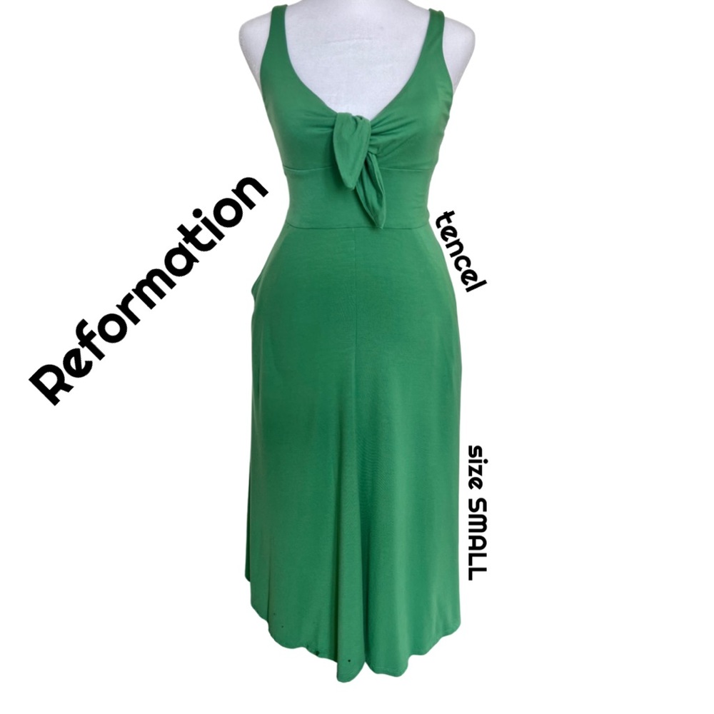 Reformation Green Front Tie Tencel Midi Dress